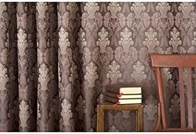 Resim Massarelli Fon Perde Klasik Damask Desen Antrasit-Mürdüm Pilesiz 90 x 260 Antrasit-Mürdüm 