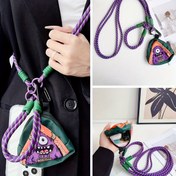 Resim 3 Parça Set, Mor Canavar Kesesi Kısa ve Uzun İple, Naylon Telefon Askısı, Seyahat Kesesi, Kulaklık Tutucu, Unisex, Çok Yönlü, Çiftler İçin 