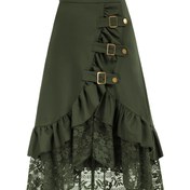 Resim Kadınlar için Gotik Korsan Etek - Dantel Kaplama, Geniş Hem, Kemer Gibi Düğmeler - Resmi ve Rahat Kıyafetler - Tüm Mevsimler İçin Şık Vintage Kostüm Parti Etek - Kadın Moda Giyim, Çok Yönlü Gardırop Temeli, Retro Estetik, Dayanıklı Yapı 