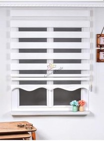 Resim İthal Bambu Zebra Stor Perde Eteği Dilimli(Alüminyum Kasa Metal Ayak) soft1234567, Beyaz, 170 x 200 