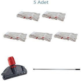 Resim Sska Cod-Ex Dar Yedek Islak Mop Takımı Islak Mop Beyaz 5'li 450 G 17 CM + Metal Sap + Mop Tutucu 