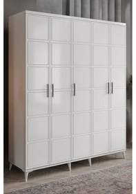 Resim GuneyStore Milano 5 Kapaklı Komple Mdf Beyaz Gardırop 