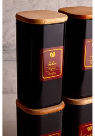 Resim Snippy Boxy Siyah - 6lı Ahşap Vakumlu Kapaklı Etiketli Baharatlık 