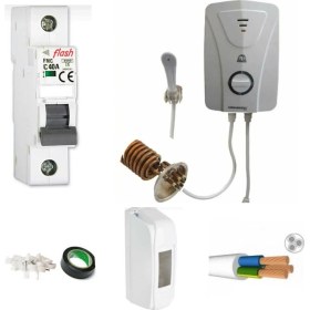 Resim Feyza Design Bakır Rezistanslı Elektrikli Şofben Tam Takım Aydın Deya 3mt Kablo 