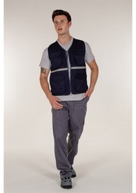 Resim Lacivert Yazlık Yelek Körüklü Cep Ve Reflektör Şeritli 
