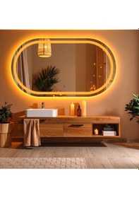 Resim Ovanta Amber Led'li Lazer Kumlamalı Lavabo & Banyo Aynası Dokunmatik Sensörlü 45 X 80 Cm Turuncu 