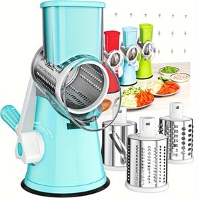 Resim 1 Set Multifunctional 3-in-1 Manuel Plastik Masaüstü Davul Peynir Rendeleyici, Sebze Dilimleyici ve Meyve Dilimleyici, Gıda İle Temaslı, Patatesler, Sebzeler, Kolay Mutfak Hazırlığı İçin 