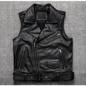 Resim Kuzu Derisi Motorcu Tarzı Biker Yelek Siyah Renk 