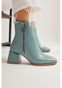 Resim Deyana Turkuaz Kırışık Rugan Fermuar Aksesuarlı Bot 001 