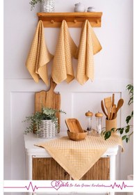 Resim 2 Adet 40x60 Dama Desen Mutfak Havlusu, Sunum Havlusu, Dekoratif Havlu Sarı 