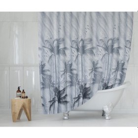 Resim Fırtına Desenli Banyo Perdesi Gri Çift Kanat 120x200 CM Duş Perdesi Gri 
