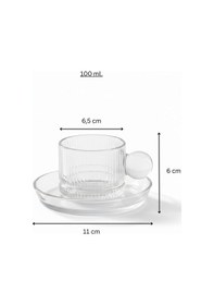 Resim Line Çizgi Desen Cam 6 Kişilik Tabaklı Duble Türk Kahvesi Espresso Fincan Seti - 6 X 100 Ml Şeffaf 