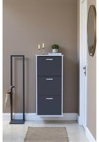 Resim Eliusta Soren 3 Düşer Kapaklı 52 Cm Antrasit Ayakkabılık 52x114x26 Cm Asma 6 Bölmeli Ayakkabılık Antrasit 