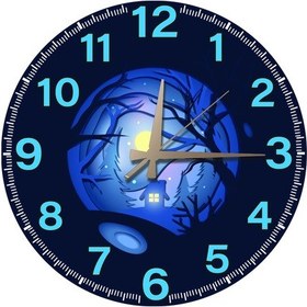 Resim Gece Manzaralı Dekoratif Sessiz Duvar Saati Ay Işığı Tasarım Lacivert 