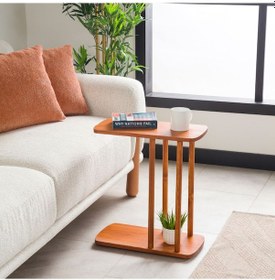 Resim Furnirem Masif Çam Ahşap Modern C Sehpa Koltuk Yanı Yan Sehpa 55x49x19 Cm Kestane 