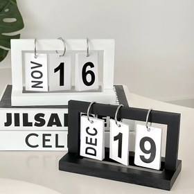 Resim 1 adet Minimalist Flip Takvim - Modern Siyah ve Beyaz Masa Dekoru, Haftalık ve Aylık Görünümle Arap Metin, Ev, Ofis, Oturma Odası, Yatak Odası, Duvar Dekoru için Asılı Duvar Sanatı 