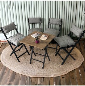 Resim Modern Style Home Minderli Balkon Bahçe Mutfak Bistro Set Katlanır 4+1 Masa-sandalye Açık Gri 