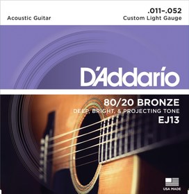 Resim D'Addario EJ13 80/20 Bronze Akustik Gitar Tel Seti - 11-52 Custom Light (Profesyonel) | Dengeli Çalım Hissiyatı, Parlak Ton Karakteri ve Uzun Ömürlü Kullanım 