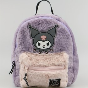 Resim Kadınlar için Nazik Sanrio Kuromi Peluş Mini Sırt Çantası - Sevimli Anime Tasarımı, Mor Pembe Vurgular, Yumuşak Dokulu Malzeme, Baskı Detayları, Okul veya Günlük Kullanım için İdeal, Sevimli Sırt Çantası 