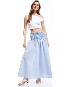 Resim Koton Pamuklu Fiyonk Detaylı Yüksek Bel Gipeli Midi Kloş Etek Mavi Çizgili 5sak70054ew Mavi Çizgili Mavi 