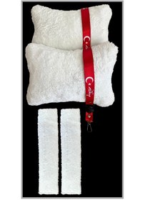 Resim Beyaz Peluş Araç Oto Koltuk Seyahat Boyun Yastık 2'li 