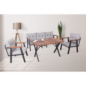 Resim Kırlenta Erciyes Gri 3 1 1 Masa ( 110 X 70 ) Bahçe Balkon Takımı Çay Seti Koltuk Takımı 