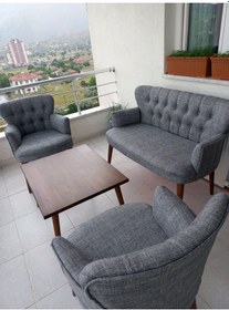 Resim Azra Mobilya Çay Seti Koltuk Takımı - Keten Kumaş - Ahşap Ayak - Gürgen Iskelet - Açık Gri Açık Gri 