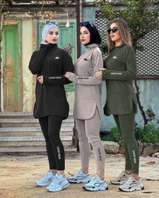 Resim MiMi Moda Kadın Fermuarlı Dalgıç Kumaş Standart Kalıp Jogger Eşofman Takımı - Bej / L 