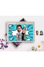 Resim Bk Gift Kişiye Özel Sevgililer Karikatürlü 1000 Parça Profesyonel Puzzle-60 