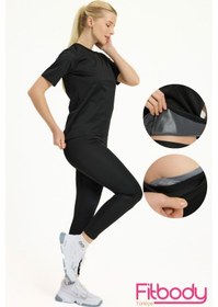 Resim Termal Sauna Takım,yağ Yaktıran,terleten Tişört Ve Kadın Tayt Termal Takım Siyah 