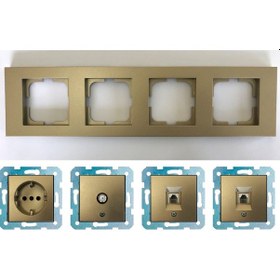 Resim Ovivo Grano Titanyum Dörtlü - Tv - Nümeris (Telefon) - Data Cat 6 Internet- Topraklı Priz 