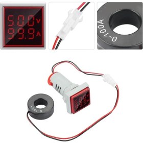 Resim Dijital Voltmetre Ampermetre 20-500VAC 0-100A Kare Kırmızı 