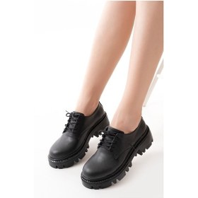 Resim 868-754 Siyah Bağcıklı Günlük Yüksek Tabanlı Loafer Ayakkabı Bej - Siyah 