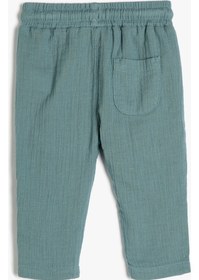 Resim Koton Pantolon Beli Bağlamalı Cepli Pamuklu Müslin Kumaş Mavi 3smb40034tw 3SMB40034TW614 Mavi 
