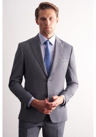 Resim İmza Füme Kırlangıç Yaka Kendinden Desenli Esnek Bel Slim Fit 6 Drop Takım Elbise 1001255168 Füme 