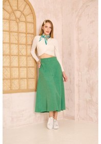 Resim Kadın Midi Boy Dar Kalıp Kaşe Dokulu Kumaş Yüksek Bel Cepli Kiloş Etek 3461210 Yeşil 