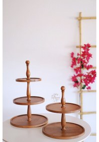 Resim 2 Li 2 Katlı Kek Standı Ve 3 Katlı Ahşap Pasta Sunum Seti 