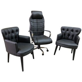 Resim Garden House 2 Tekli Siyah Deri Berjer Ve Makam Koltuğu - Ofis, Bekleme, Kuaför Takımı Siyah 