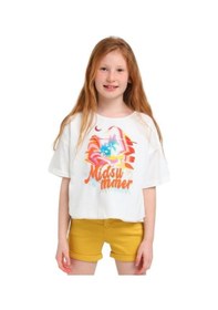 Resim Escabel Kız Çocuk Pamuklu Kabartma Yazılı Tshirt-12811 Krem 
