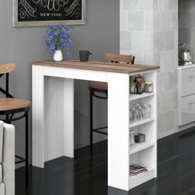 Resim Bicabin Tekila Raflı Bar Masası, Yemek, Mutfak Masası Beyaz-Garda (Bar Table) 
