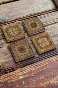 Resim Oscar Stone Decor Baskılı Doğaltaş Bardak Altlığı 4'Lü Set Desen Tile 4Dsn-210 