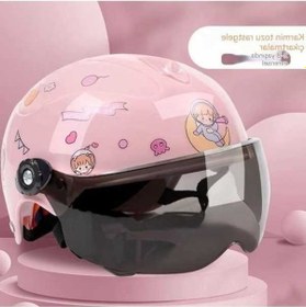 Resim Supermarket1 Çocuk Kaskı Akü Araba Güneş Koruyucu Yarım Kask Mevsimlik Evrensel Kask 2-8 Yaş Pembe 