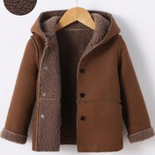 Resim Kızlar İçin Şık Sahte Kürk Astarlı Kapüşonlu Ceket - Uzun Kollu, Ön Düğmeli, Düz Kahverengi Günlük Dış Mekan Montu, Dayanıklı Polyester Astar, Yürüyüş ve Tatil için Mükemmel 