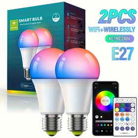 Resim 2 adet Akıllı Ampul, A19 ve E26 Tabanları, Renk Değiştiren LED Ampuller, Wifi ve Kablosuz, Voltaj 190-240V, Ayarlanabilir, RGBCW Akıllı Ev Aydınlatması, Ses Kontrolü, Müzik Senkronizasyonu, Yatak Odaları, Ofisler, Oyun Odaları, Partiler için Uygun (Uzaktan Kumanda Dahil Değil), Akıllı Aydınlatma, Parti Aydınlatması, Renk Değiştiren Ampuller, Modern Aydınlatma, Yüksek Kaliteli Ampuller, LED Teknolojisi, Uygulama Kontrollü Ampuller, Sesli Işıklar, Ofis Çalışanları, Oyuncular Kurulumu 