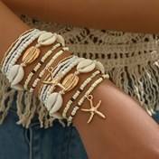 Resim 14 Adet Bohem Tarzı Kabuk Boncuklu Bilezikler, Retro Plaj Denizyıldızı & Boncuk Dokuma Bileklikler, Tatil Moda Takı Aksesuarı 