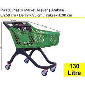 Resim Pk130 Plastik Market Alışveriş Arabası 130 Litre Yeşil / En:58 Boy:95 Yükseklik:98 Cm 