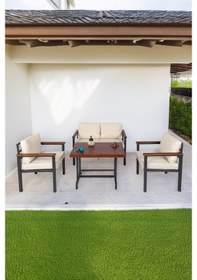 Resim Neokas Balkon Mobilyası, Metal Oturma Grubu, Balkon Seti, Kafe Koltuğu, Teras Takımı, 1 + 1 + 2 + M Antrasit 