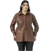 Resim Büyük Beden Tek Cepli Çıtçıt Kapamalı Deri Kahverengi Gömlek Kahverengi 