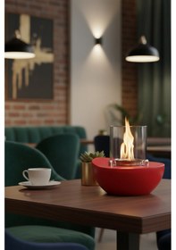 Resim Meta Kırmızı Biyoetanol Masaüstü Şömine - 1 Lt Copart Yakıt Hediye 