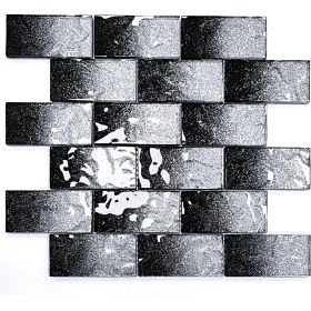 Resim Mutfak Tezgah Arası ve Iç Mekan Kaplama ve Dekorasyon Uygulamalarında Tüm Yüzeyler Için, 48X98MM. Siyah-Gümüş Sim Efekti. 30X30CM. Fileli Kristal Mozaik. 